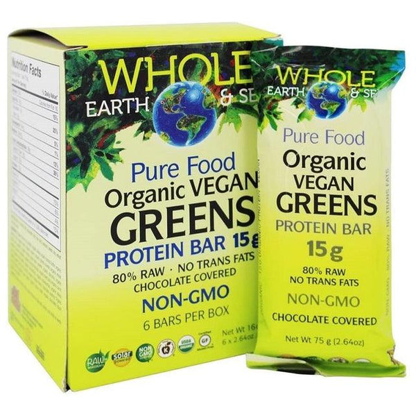 Whole Earth & Sea Organic Vegan Greens Protein Bar 6 Pack 450g - Five Natural