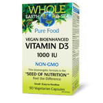 Whole Earth & Sea Vegan Bioenhanced Vitamin D3 1000 IU 90 Veg Capsules - Five Natural