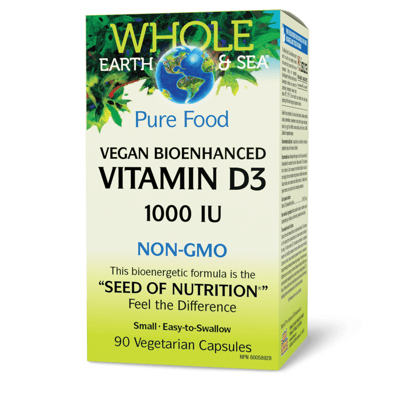 Whole Earth & Sea Vegan Bioenhanced Vitamin D3 1000 IU 90 Veg Capsules - Five Natural